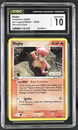 CGC 10 GEM MINT Magby EX Legend Maker 58/92 Reverse Holo Stamped Pokemon Card - Image 1