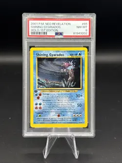 2001 Pokemon 1st Edition Shining Gyarados 65/64 Neo Revelation Holo PSA 8 - Image 1