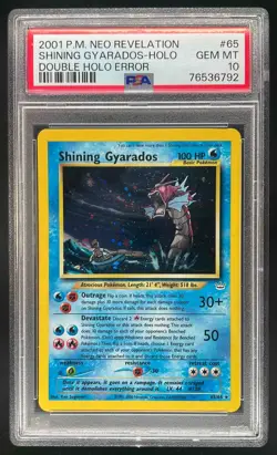 2001 Pokemon Neo Revelation Shining Gyarados Double Holo Error #65/64 PSA 10 - Image 1