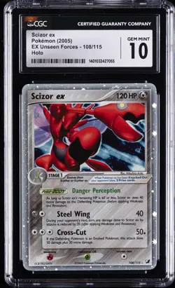 2005 POKEMON EX UNSEEN FORCES HOLO #108 SCIZOR EX CGC 10 GEM MINT - Image 1