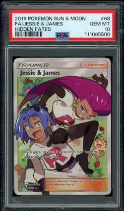 Pokemon PSA 10 Jessie & James 68/68 Sun & Moon Hidden Fates Gem Mint - Image 1