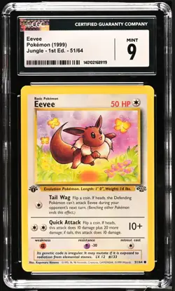 CGC 9 MINT Eevee 1999 Jungle 1st Edition 51/64 Pokemon Card - Image 1