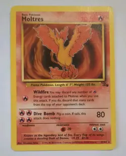 Moltres Rare Fossil Base Set Vintage 1999 Pokemon Card 27/62 - MP - Image 2
