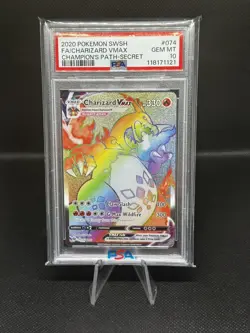 2020 Pokemon SWSH Full Art Charizard Vmax Champion's Path Secret #074 PSA 10 Gem - Image 1