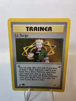 Lt Surge 17/132 1st Edition Holo Rare Gym Heroes SWIRL WOTC Pokemon NM - Image 1