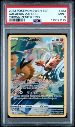 2023 POKEMON SWSH BLACK STAR PROMO CROWN ZENITH TIN #283 GALARIAN ZAPDOS PSA 9 - Image 1