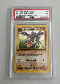Aerodactyl 1st Edition RARE Prerelease POKEMON Card PSA 7 NM FOSSIL Holo 1/62 - Image 1