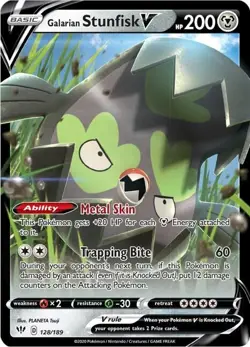 Pokemon TCG Galarian Stunfisk V 128/189 Darkness Ablaze Half Art Ultra Rare Card - Image 1