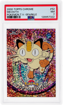 2000 Pokemon Topps Chrome Meowth Sparkle #52 PSA 7 - Image 1