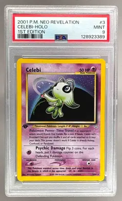 128923389 Celebi 2001 Pokemon Neo Revelation 1st Edition #3 Holo PSA 9 - Image 1