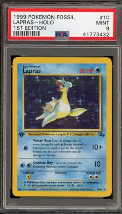Pokemon Lapras Fossil 1st Edition Holo Rare #10 PSA 9 Mint - Image 1
