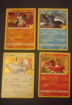 Pokemon LUGIA + HO-OH + KYOGRE + GROUDON -CELEBRATIONS-HOLO-Eng- 25th- Near Mint - Image 1