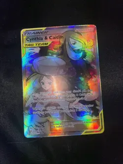 Pokemon TCG Cosmic Eclipse Cynthia & Caitlin Full Art Rare Card 228/236 Tag Team - Image 2