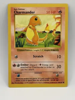 Pokemon TCG Charmander 046/102 Common Shadowless Base Set 1999 LP - Image 1