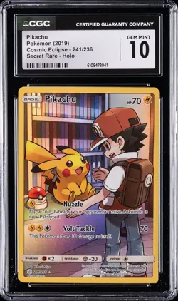 2019 POKEMON COSMIC ECLIPSE SECRET RARE- HOLO #241/236 PIKACHU CGC 10 GEM MINT - Image 1