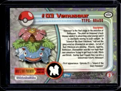 1999 Topps Pokemon TV Animation Edition Series 1 Venusaur #3 - Image 2