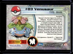 1999 Topps Pokemon TV Animation Edition Series 1 Venusaur #3 - Image 2