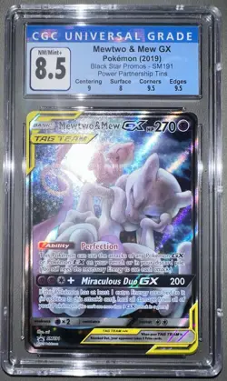 Pokemon Mewtwo & Mew GX Tag Team Card SM191 CGC Graded 8.5 with Subgrades - Image 1