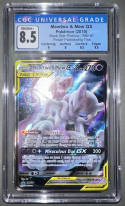 Pokemon Mewtwo & Mew GX Tag Team Card SM191 CGC Graded 8.5 with Subgrades - Image 2