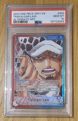 Trafalgar Law OP01-002 Pre Errata Alpha Alt Art Leader PSA 10 One Piece TCG - Image 1