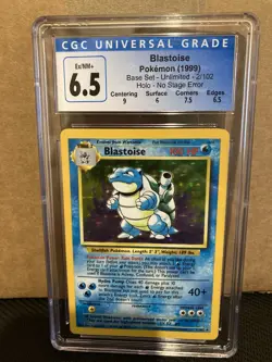 Pokemon Blastoise 2/102 Base Set Holo "No Stage" misprint error CGC 6.5 - Image 1
