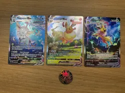 Jumbo Flareon, Jolteon & Vaporeon VMAX Oversized Pokemon Cards SWSH + Coin - Image 1