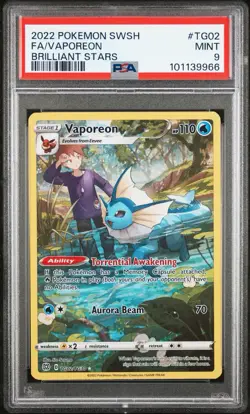 2022 Pokemon SWSH Brilliant Stars Vaporeon Trainer Gallery Holo #TG02/TG30 PSA 9 - Image 1