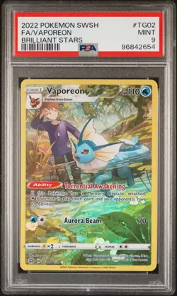 2022 Pokemon SWSH Brilliant Stars Vaporeon Trainer Gallery Holo #TG02/TG30 PSA 9 - Image 1