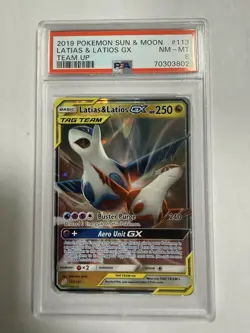 2019 POKEMON SUN & MOON TEAM UP 113 LATIAS & LATIOS GX - PSA 8 - Image 1