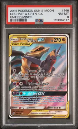 2019 POKEMON SUN & MOON UNIFIED MINDS GARCHOMP & GIRATINA GX #146 PSA 8 - Image 1