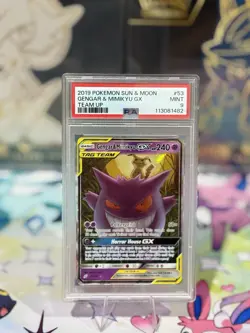 PSA 9 2019 Pokemon Sun and Moon Team Up Gengar Mimikyu GX Card 53/181 - Image 1