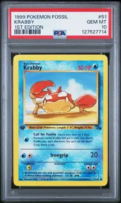 PSA 10 MINT 1999 POKEMON FOSSIL #51 KRABBY 1ST EDITION ENGLISH - Image 1