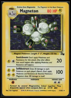 Pokemon Magneton (11) Holo Rare Holo Fossil 11/62 NM - Image 1