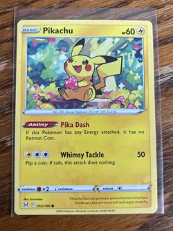 Pokemon TCG Pikachu 052/196 NM Non Holo Common Lost Origin Card - Image 1