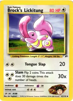 Pokemon TCG Brock's Lickitung Gym Heroes Card 41/132 Unlimited DMG - Image 1