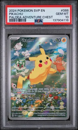 2024 POKEMON SVP EN-SV BLACK STAR PROMO PALDEA ADVENTURE CHEST PIKACHU PSA 10 - Image 1