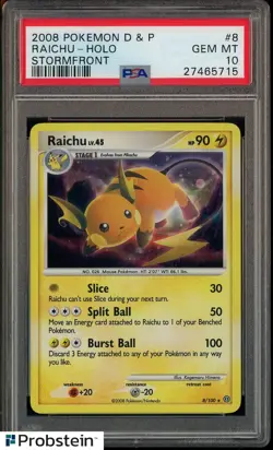 2008 Pokemon D & P Stormfront #8 Raichu Holo PSA 10 GEM MINT - Image 1