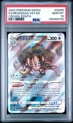 2023 POKEMON SWORD & SHIELD CROWN ZENITH #GG55 FULL ART/REGIGIGAS VSTAR PSA 10 - Image 1