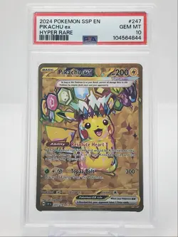 PIKACHU EX 2024 POKEMON S&V SURGING SPARKS HYPER RARE 247/191 PSA 10 Q1282 - Image 1