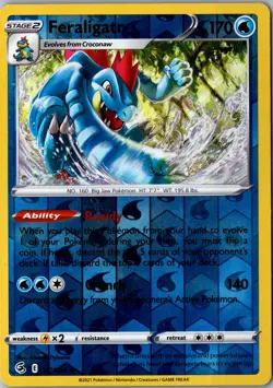Feraligatr Reverse Holo 057/264 Holo Rare SWSH08 SWSH08 Fusion Strike LP Pokemon - Image 1