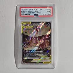 Espeon & Deoxys GX Tag Team SM240 Holo Pokemon TCG PSA 9 Graded Card - Image 1