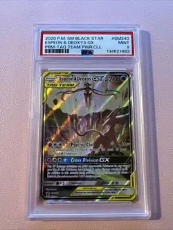 Espeon & Deoxys GX Tag Team SM240 Holo Pokemon TCG PSA 9 - Image 1
