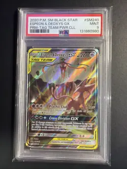 Espeon & Deoxys GX Tag Team SM240 Holo Pokemon TCG PSA 9 - Image 1