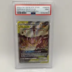 Espeon & Deoxys GX Tag Team SM240 Holo Pokemon TCG PSA 9 - Image 1
