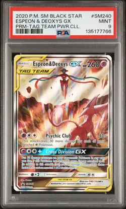 Espeon & Deoxys GX Tag Team SM240 Holo Pokemon TCG PSA 9 - Image 1