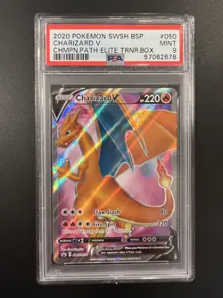2020 Pokemon SWSH BSP Charizard V #50 Champions Path ETB Promo PSA 9 MINT - Image 1