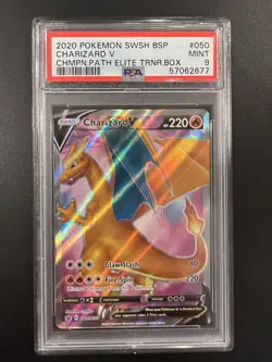 2020 Pokemon SWSH BSP Charizard V #50 Champions Path ETB Promo PSA 9 MINT - Image 1