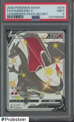 2020 Pokemon SWSH Champion's Patch Secret #079 FA Charizard V PSA 9 MINT - Image 1