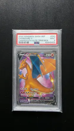 2020 Pokemon Champions Path ETB Charizard V Black Star Promo SWSH050 PSA 9 Mint - Image 1