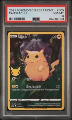 Pikachu # 005/025 Full Art | Pokemon TCG - 2021 Celebrations | PSA 8 NM-MT - Image 1